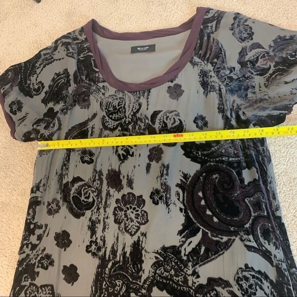 Sand Copenhagen Rose floral textured velvet short sleeved shift dress gray Sz 42 - Picture 9 of 10
